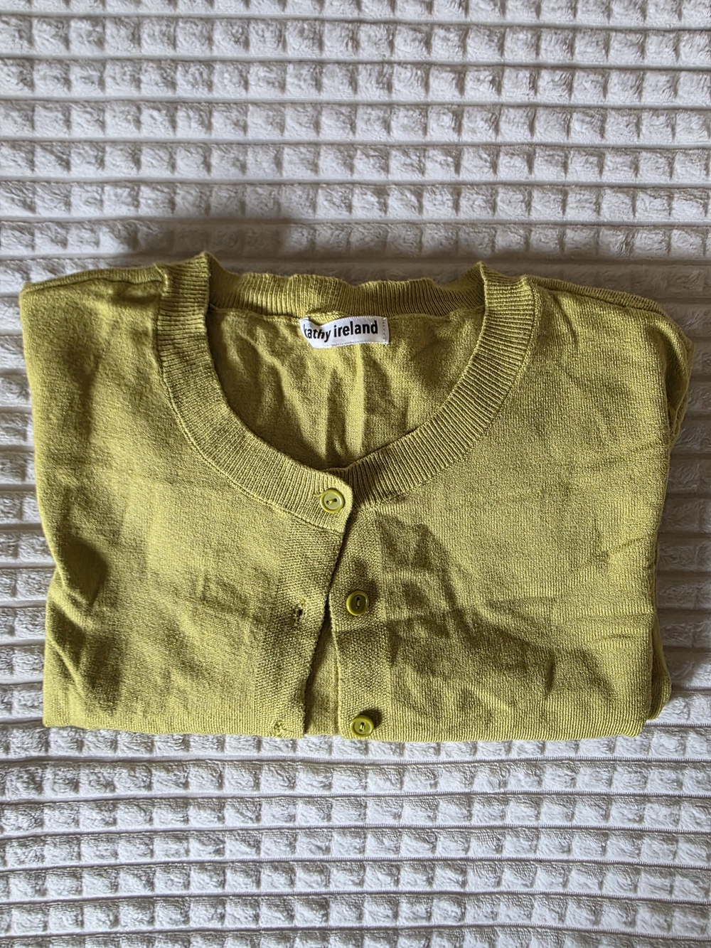 Kathy Ireland Lime Green Button-Front Sweater